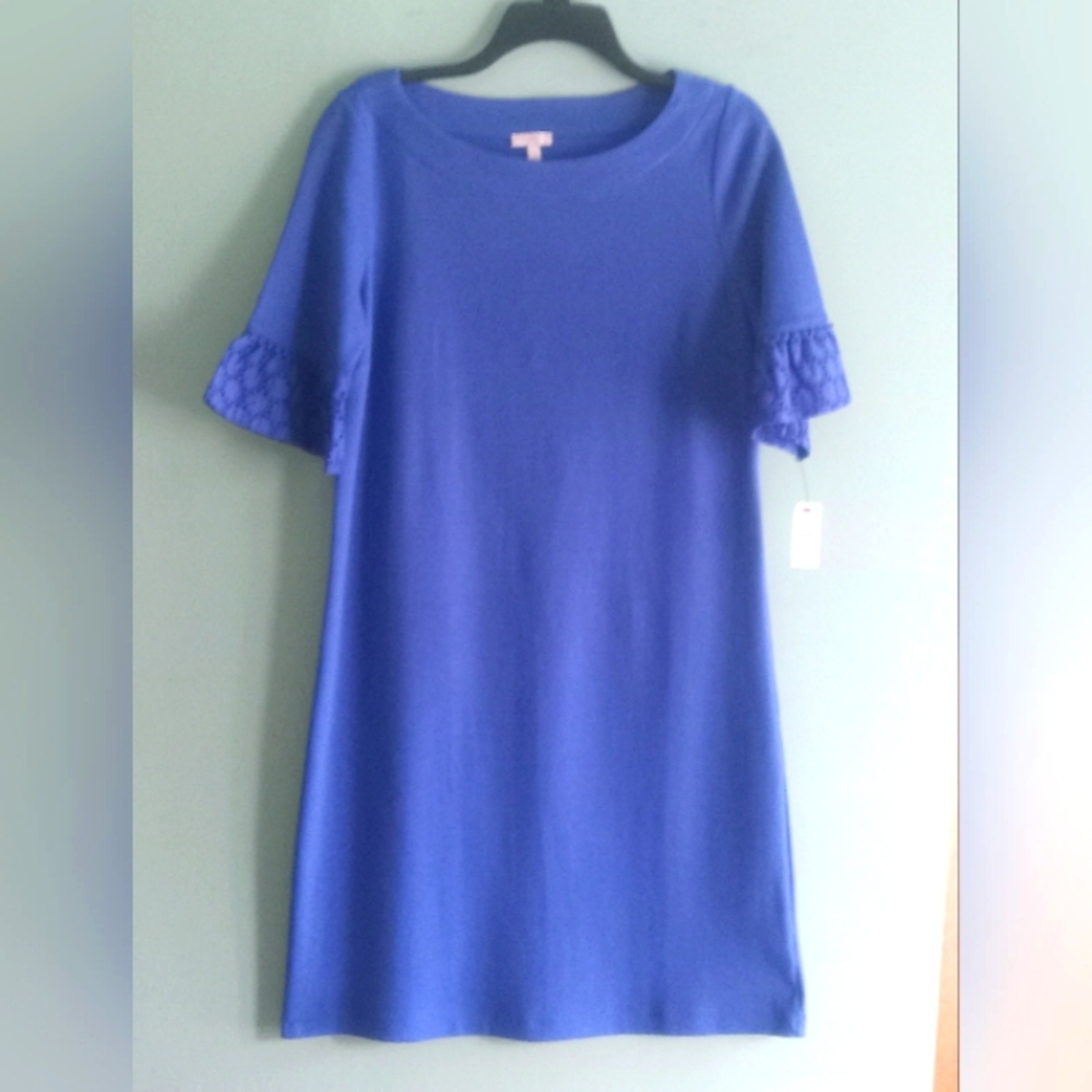Blue Talbots Dress with Lace Sleeves